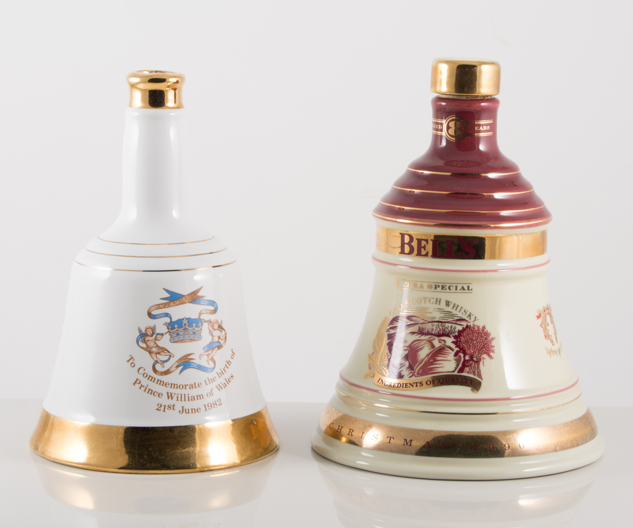 Bells Whisky decanters, three full,