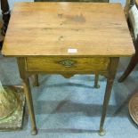 Oak side table, rectangular top, freeze draw, turned legs, 58cm.