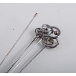 Two silver hat pins by Charles Horner and two other similar hat pins (4).