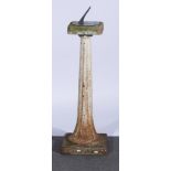 Sun dial on a cast iron base, 92cm high, 30cm deep.