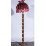 Thai carved teak standard lamp, with shade,