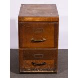 Vintage wooden two drawer filing cabinet, labelled George Pooley, width 43.