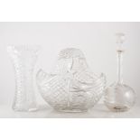 Quantity of cut glass wares, including glass decanters, vases and basket, (8).