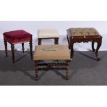 Victorian stool, square upholstered top, turned legs,