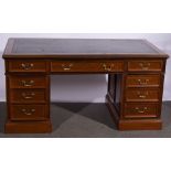 Victorian style walnut desk, rectangular top, leather inset, moulded edge, twin pedestals,