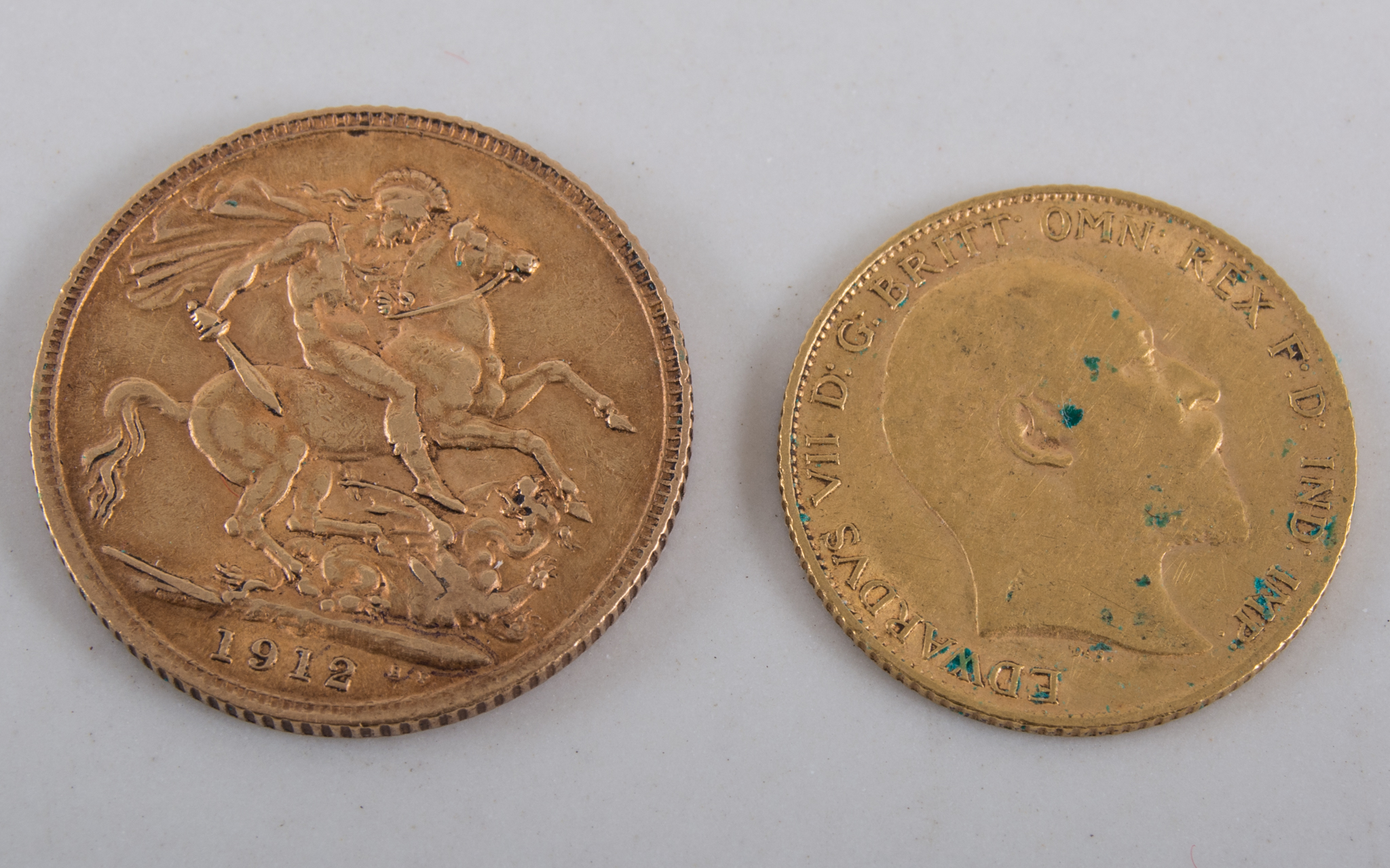 George V Full Sovereign 1912. Edward VII Half Sovereign 1908.