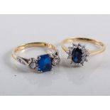 A sapphire and diamond oval cluster ring,