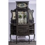 Edwardian mahogany display cabinet Art Nouveau style, mirror backed, lead panelled door,