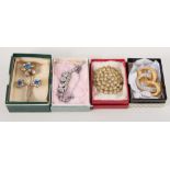 Vintage costume jewellery - paste set brooches and necklaces, simulated pearls,