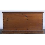 Victorian stained pine blanket box, hinged lid, plinth base, width 82cm, depth 46cm,