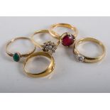 Six assorted rings, an 18 carat gold gypsy ring 2gms, a half eternity ring with synthetic stones,