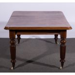 Victorian mahogany dining table, rectangular top with rounded corners, moulded edge, plain frieze,