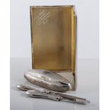 Silver cigarette case, together with a manicure set,