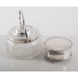 Silver ring box, piecrust outline and preserves jar with silver mount and lid, (2).
