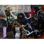 Tray of vintage and modern costume jewellery, crystal, faux pearl, bead necklaces, paste bracelet,
