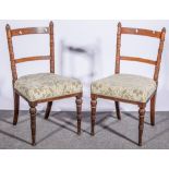 A set of four Victorian walnut dining chairs, bar-backs, upholstered seats, turned frames, 49cm,