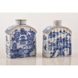 Two Chinese blue and white tea caddies, scenes of pagodas, 11cm and 11.