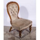 Victorian walnut nursing chair, hoop-back, turned legs, dralon upholstery, 58cm.