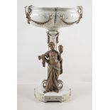 German white porcelain comport, modelled with a bronzed figure of a classical maiden,