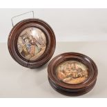 Pair of Prattware pot lids,"Persuasion" and "A Fix" framed.