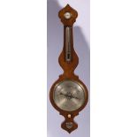 Victorian rosewood banjo barometer, silvered dial with thermometer over, 104cm.