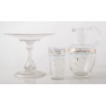 Victorian and other glassware, including cake stand, sherry glasses, water jug and tumbler,