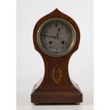 Edwardian mahogany mantel clock, balloon-shaped case, with boxwood stringing and marquetry inlay,