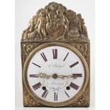 French wall clock, embossed brass pediment and case, metal painted,