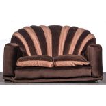 An English Art Deco three-piece lounge suite, shell-back, swept arms, comprising: two-seater settee,