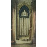 Two paintings and a print, Interior of Yorkminster, landscapes.