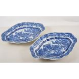 Two Caughley blue transfer printed dessert dishes, lozenge shape, 27cms, restored, (2).