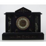 Victorian slate and marble mantel clock, architectural form, circular dial,