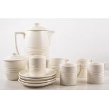 Wedgwood 'Moonstone' coffee-set designed by Keith Murray, with concentric bands,
