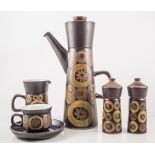 Denby pottery coffee and tea service in the "Arabesque" design, including two coffee pots, cups,