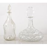A large Brierley crystal ships decanter and another similar, two other wine decanters,