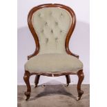 Victorian walnut frame nursing chair, hoop-back, serpentine seat,