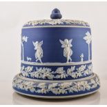 Wedgwood blue and white "Jasperware", stilton cheese dome and base, height 26cms.