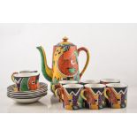 Winton Art pottery coffee-set, bold abstract design, comprising: coffee pot, cream jug, sugar bowl,