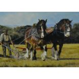 John Lewis Fitzgerald, Shire horse and plough, oil on canvas, signed, 29 x 39cms.