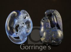 A Chinese lapis lazuli carving and a Chinese glass group, the lapis carving in the form of an