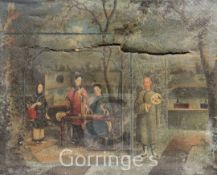 19th century Chinese Schooloil on canvas,Courtiers playing a board game in a garden,20 x 24.5in.,