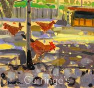 Dutch Schooloil on card,Chickens in a field,indistinctly signed,13 x 14in.