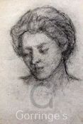 Pre RaphaelitepencilHead of classical woman,10 x 7in.