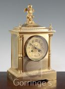 A 19th century French ormolu mantel clock, surmounted with cupid, with Marti movement, 14in.