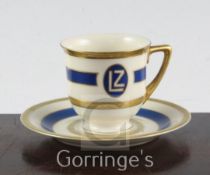 Graf Zeppelin Interest: A Heinrich & Co coffee cup and saucer, 1920's, with blue and gilt banded