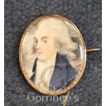 Early 19th century English Schooloil on ivory,Miniature of a gentleman wearing a blue coat,1.7 x 1.