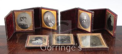 A group of seven leather cased photographs and daguerreotypes, largest 5in.