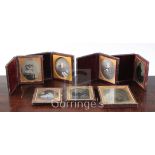 A group of seven leather cased photographs and daguerreotypes, largest 5in.