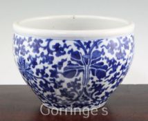 A Chinese blue and white deep bowl, Qianlong seal mark, 19th century, painted with lotus and