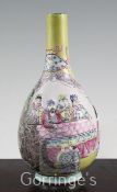 A Chinese moulded and enamelled biscuit porcelain bottle vase, Qianlong seal mark, 19th century,